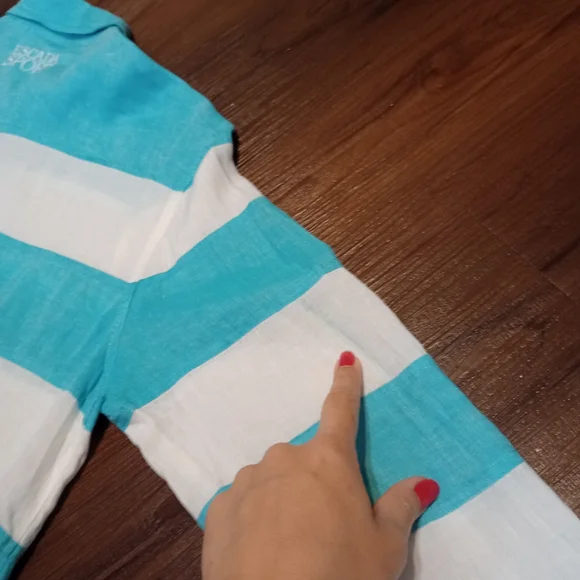 Vintage Escada Sport 100% Linen Long Sleeve Striped Button Down Top Aqua - Picture 11 of 11